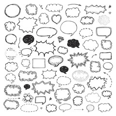 Hand drawn set of speech bubbles on white background
