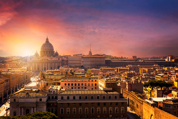 Vatican city. St Peter's Basilica. Panoramic view of Rome and St. Peter's Basilica, Italy - obrazy, fototapety, plakaty