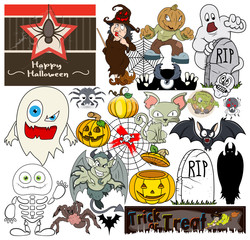 Cartoon Halloween Characters Set