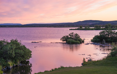 Sunset at Lake Myvatn in Northern Iceland