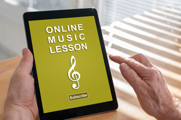 Online music lesson concept on a tablet