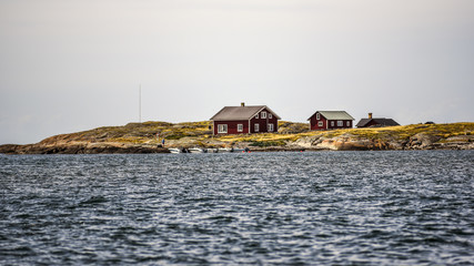 Swedish cottages off the Swedish coast in Varberg