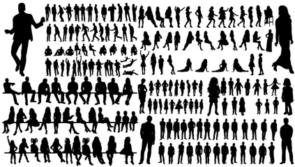 Fotobehang isolated, a collection of silhouettes of people men and women © zolotons