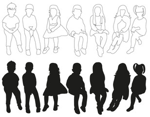  isolated, a collection of silhouettes of children sitting