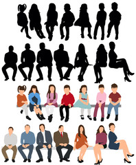 Vector, isolated, a collection of silhouettes of people sitting