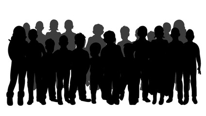 Vector, isolated, a collection of silhouettes of a crowd of children