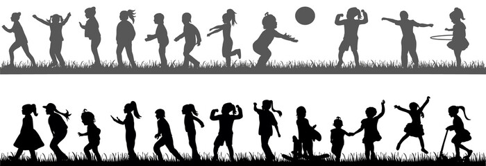 collection of silhouettes of children, childhood, play
