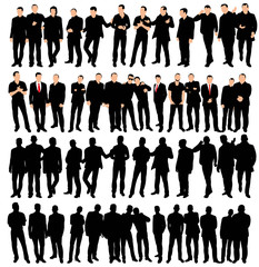 collection of silhouettes of men, business, stand, sit