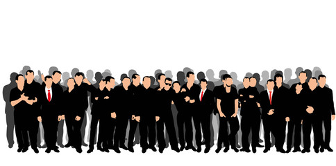 Vector, isolated, crowd of silhouettes of men