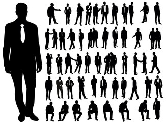 Vector, isolated, a collection of silhouettes of men, business, stand, sit