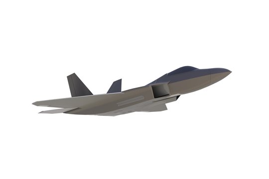 Below view of F22, american military fighter plane on white background, 3D rendering