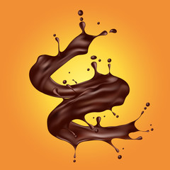 Vector illustration of a spiral splash of brown chocolate in a realistic style. 3d illustration, print, design element.