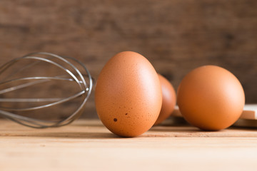 Organic eggs on wood. Fresh eggs.