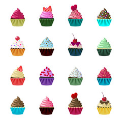 Set of cute cupcakes and muffins.
