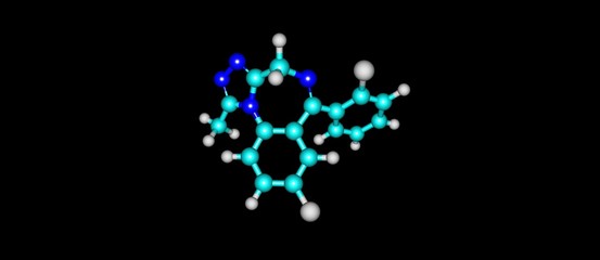Triazolam molecular structure isolated on black