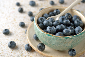 Fresh organic blueberries in a bowl
