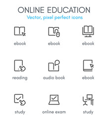 Online education theme, line icon set.