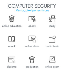 Online education theme, line icon set.