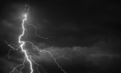 Foto auf Acrylglas Fork lightning striking down during summer storm © Solid photos
