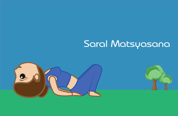 Yoga Cartoon Vector Pose - Saral Matsyasana