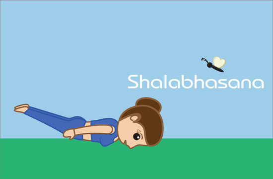 Yoga Cartoon Vector Pose - Shalabhasana