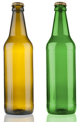 Two empty beer bottles isolated on white background