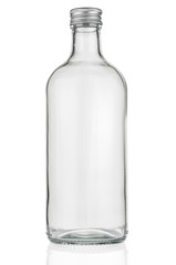 Empty glass bottle on white background
