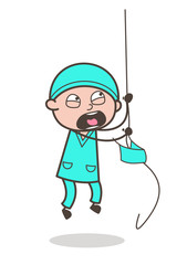 Cartoon Doctor Falling-Down from Rope Vector Illustration