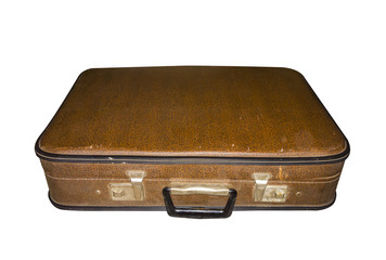 Old suitcase closed isolated. Vintage case. Retro handbag