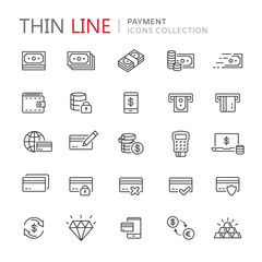 Collection of payment thin line icons