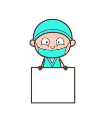 Cartoon Surgeon with Blank Information Banner Vector Illustration