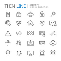 Collection of security thin line icons