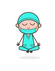 Cartoon Surgeon Doing Meditation Vector Illustration