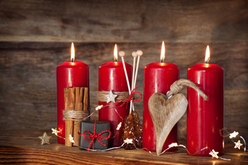 Still life with red advent candles