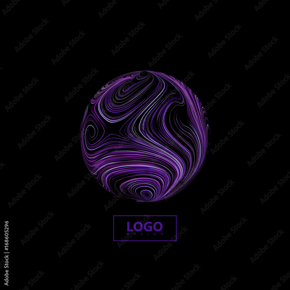 Poster abstract 3d sphere textured with swirled colorful lines.