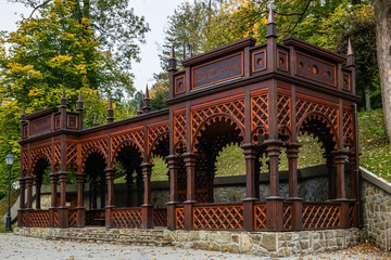 Wooden gazebo in Szczawnica city, Pieniny, Poland