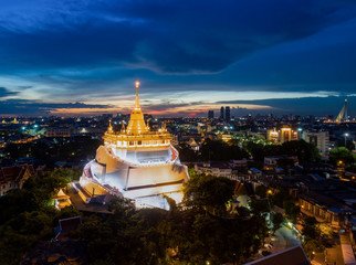 Golden Pagoda called Golden Mountain temple the public temple in Bangkok , The most tourist destination landmark in Bangkok Thailand,Bangkok is the most populated city in Southeast Asia.
