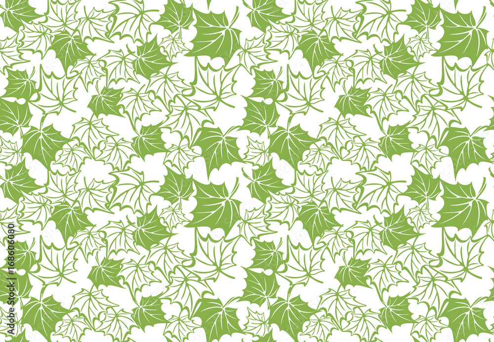 Wall mural Greenery maple eco seamless pattern background, illustration. Spring color 2017 foliage wallpaper. Wrapping paper design