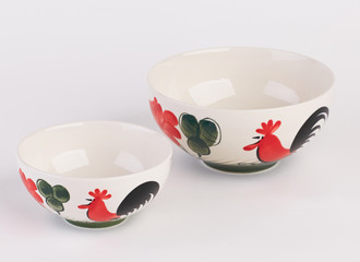 Big and small hand painted ceramic soup bowls