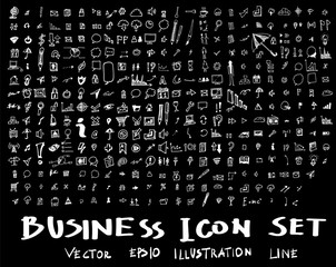 Business, marketing, finance hand draw sketch vector doodle icons set on blackboard eps10