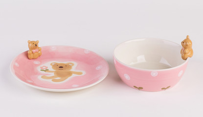 Lovely ceramic bowl and dish isolated