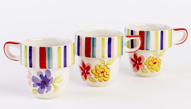 Lovely hand painted mugs isolated
