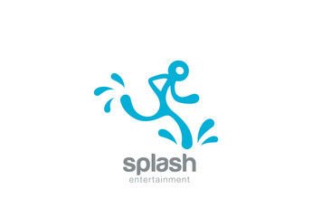 Obraz premium Water Splash Running Man Logo vector. Aqua Human character icon