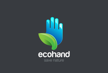 Fototapeta na wymiar Eco Hand green Leaf Logo vector. Ecology Palm Logotype icon
