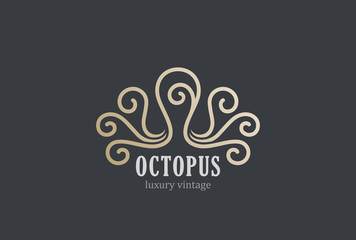 Octopus Logo Luxury Seafood restaurant Fashion Linear Vintage