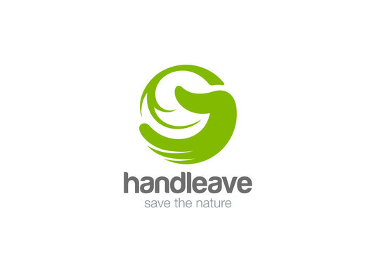 Hand holding green Leaf Logo vector Natural Organic ecology icon