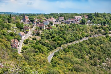 L' Hospitalet. Vue panoramique sur le village depuis Rocamadour. Lot. Occitanie