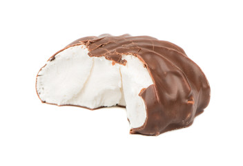 Bitten marshmallow in chocolate