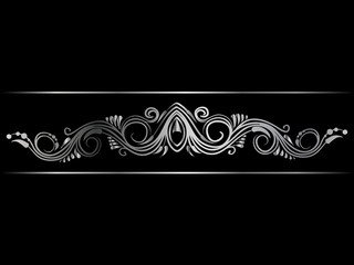 Silver indian line art border in mehendi ethnic style on a black background
