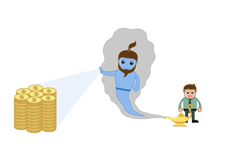 Genie Presenting Dollar Coins to a Businessman